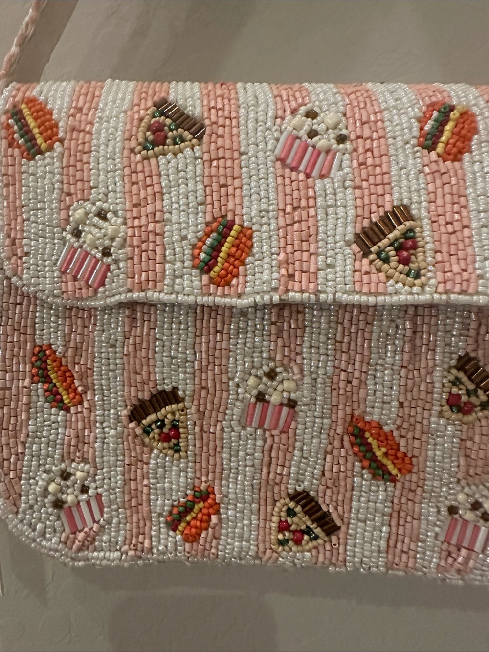 VIRAL Handmade Beaded Movie Night Popcorn Pizza Hamburger Shoulder Bag - Picture 5 of 13